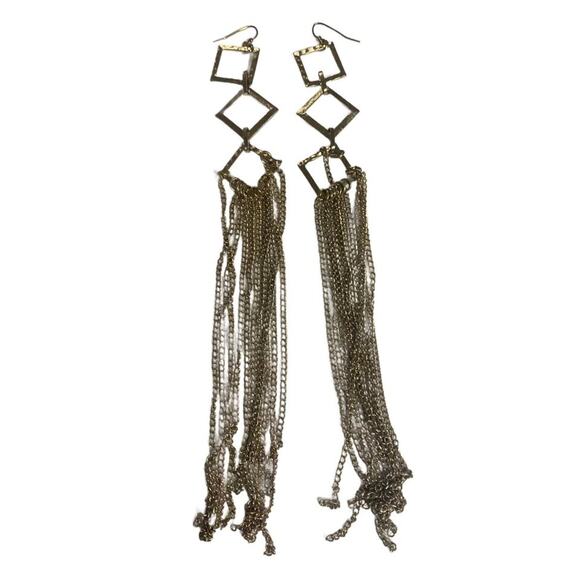 Funky long Goldtone geometric chain duster earrings Vintage 90s/Y2k - Picture 1 of 5